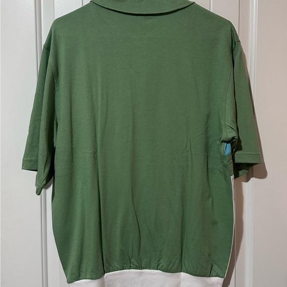 Haband Green and Blue Polo Shirt with Color-Block Design - Picture 2 of 3